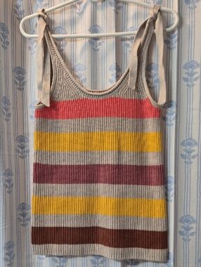 Gap cream multi-striped ribbed tie-strap knit tank Sz XS